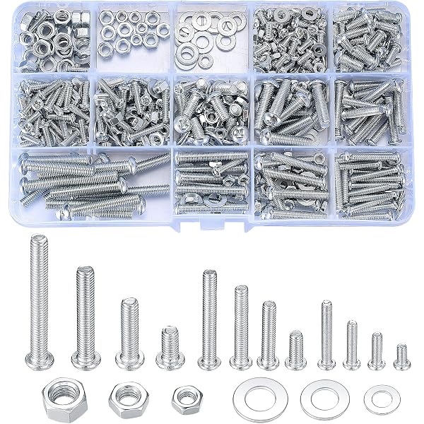 720 Stück M3 M4 M5 Verzinkte Schrauben Mit Muttern Und Unterlegscheiben Sortiments Set, Verschiedene Kreuz Flachkopf Maschinenschrauben Muttern Und Schrauben Set (silber 720)