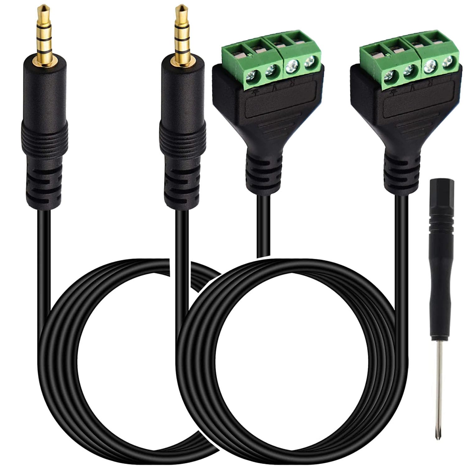 2 Stück 3.5mm Klinkenstecker Audio Kabel, Trrs Mono Stecker 4-pin Terminal Block Schrauben Stereo Stecker Auf Av 4schraubklemmenblock Balun Anschlusskabel 27cm Vergoldet