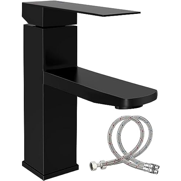 Wasserhahn Bad Schwarz, Rostfreier Stahl Waschbecken Armaturen, Kaltwasser Warmwasser Mischbatterie, Waschtischarmaturen, Waschtischarmatur Für 33-36mm Loch