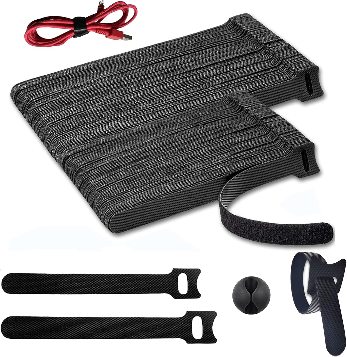 100 Stück Klett Kabelbinder, 10/15cm Klettband, Wiederverwendbare Klett-kabelbinder, Klettverschluss Band, Verstellbare Kabelklettbänder, Für Tv/pc-kabel Und Schreibtischorganisation, Schwarz