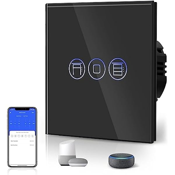 Berühren Rolladen Wandschalter 3 Fach 1 Weg Kompatibel Mit Alexa Google Home (neutralleiter Erforderlich) 86mm Schwarz