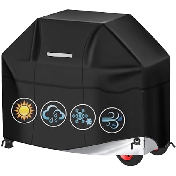 Grill Abdeckhaube Gasgrill Grillabdeckung Wetterfest Regendicht Bbq Abdeckung Cover Schutzhülle Haube Staubdicht Grill Abdeckplane Grillschutz (145x61x112cm) —schwarz