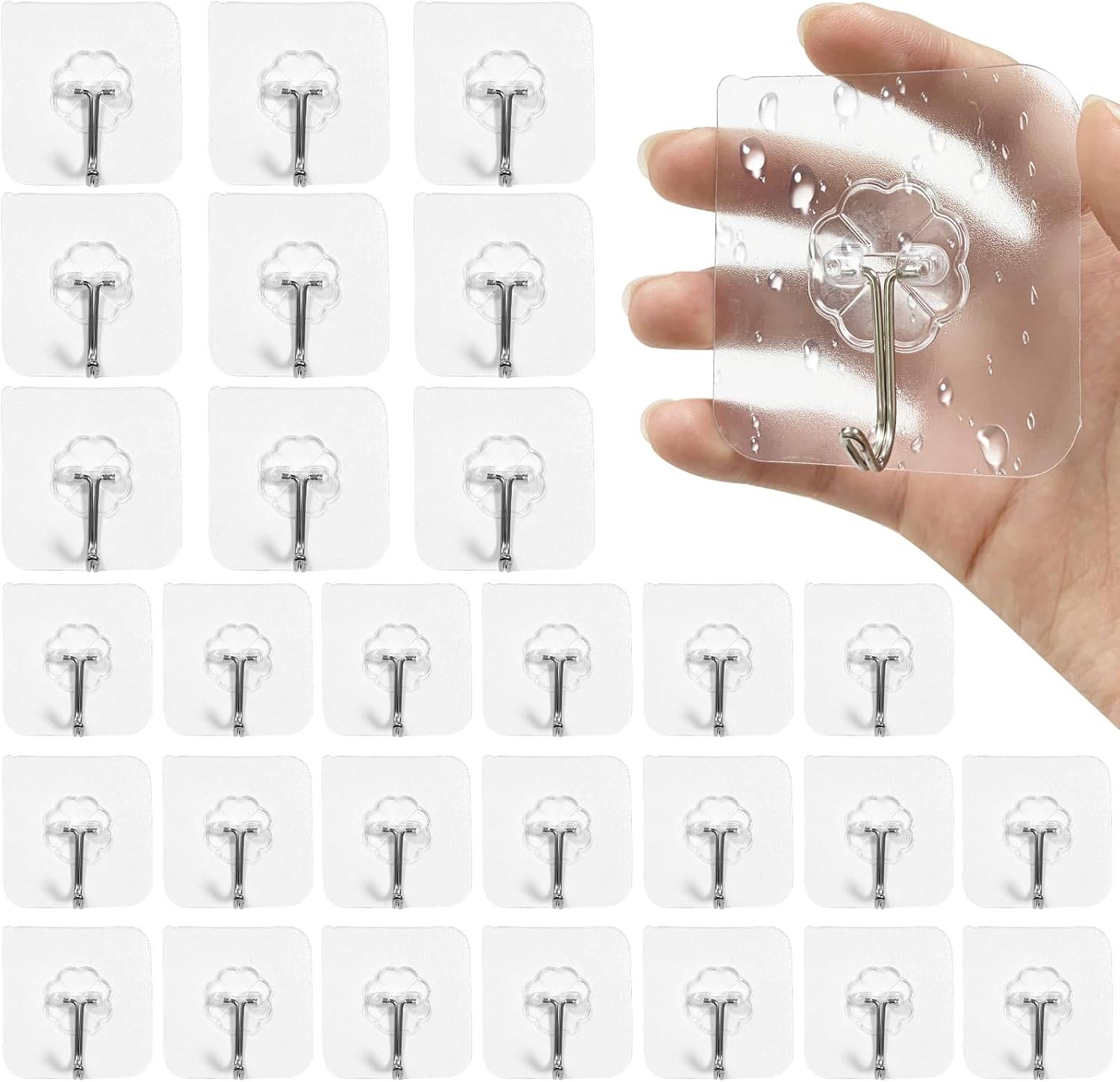 30 Stück Haken Selbstklebend,15 Kg Selbstklebend Haken Extra Stark,ohne Bohren Klebehaken Für Küche,badzimmer,büros,wände (transparent)