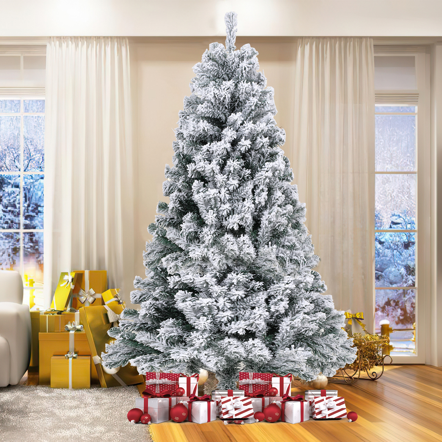 Tolletour Künstlicher Weihnachtsbaum Mit Schneeeffekt, Automatikzweigen Und Faltbarem Metallständer, Dichter Pvc-tannenbaum, Wiederverwendbar, 180 Cm