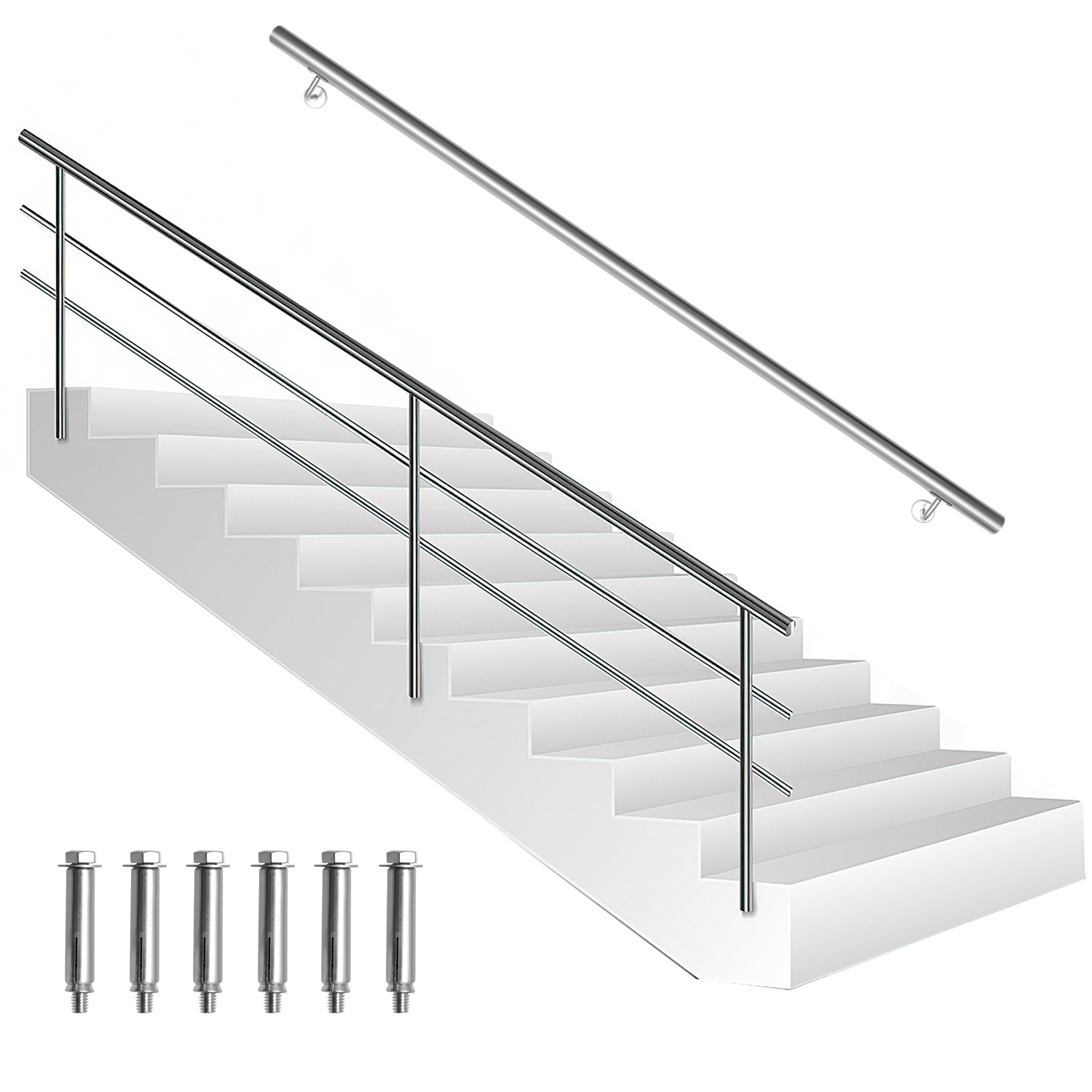 Tolletour Handlauf Edelstahl 200 Cm Ø42 Mm, 304 Edelstahl Treppengeländer Zur Wandmontage, Gebürstet Für Treppen Balkon Terrasse Innen Außen