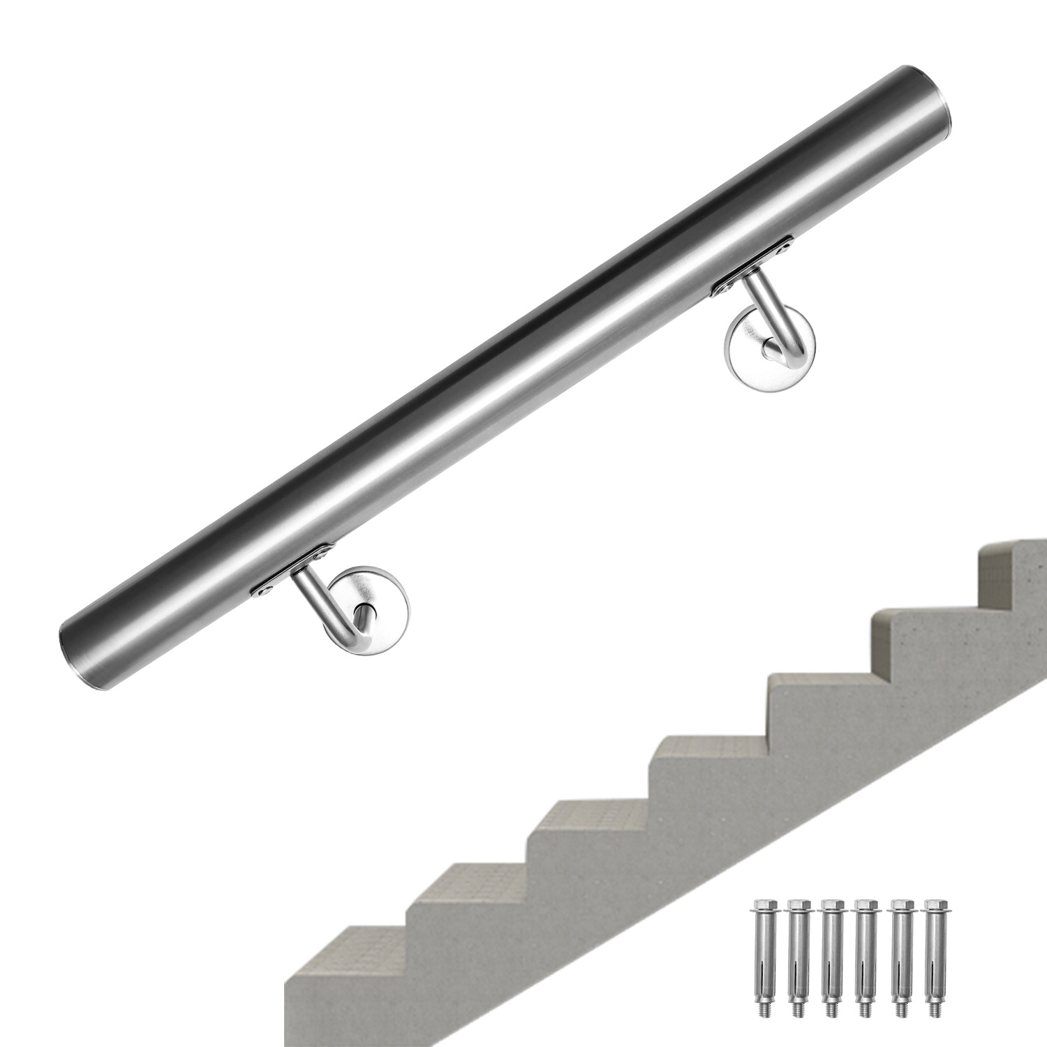 Tolletour Handlauf Edelstahl 80 Cm Ø42 Mm, 304 Edelstahl Treppengeländer Zur Wandmontage, Gebürstet Für Treppen Balkon Terrasse Innen Außen