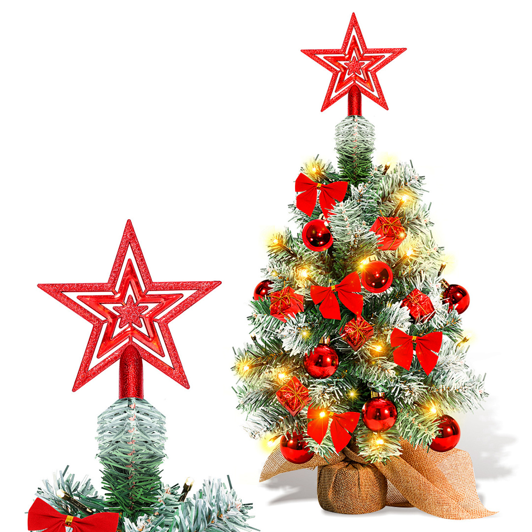 Tolletour Mini Weihnachtsbaum Tannenbaum Künstlicher Christbaum Mit Led-lichterkette, Tischdeko Mit Christbaumkugeln Und Schleife, 40cm Rot