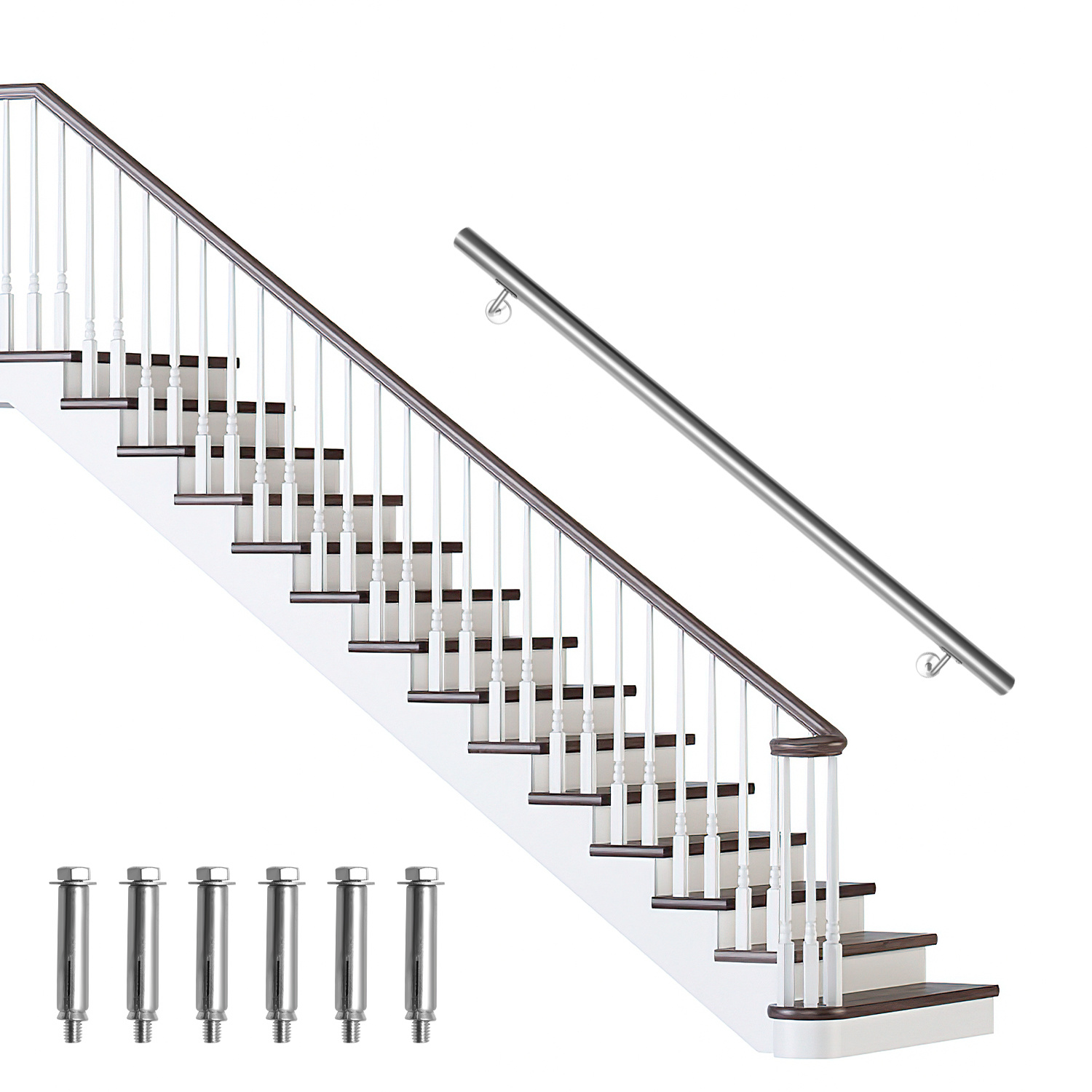 Tolletour Edelstahl Handlauf 120 Cm Ø42 Mm Aus 304 Edelstahl, Wandhandlauf Treppengeländer Gebürstet, Für Treppe Balkon Innen Außen