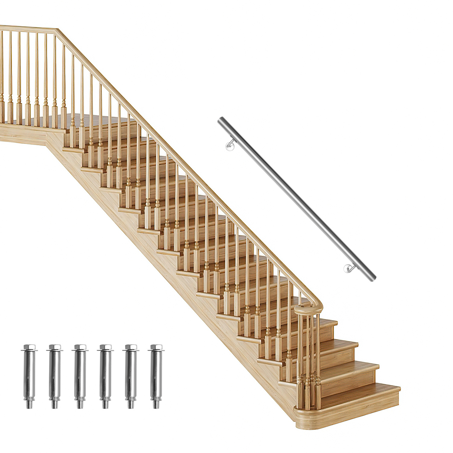 Tolletour Edelstahl Handlauf 100 Cm Ø42 Mm Aus 304 Edelstahl, Wandhandlauf Treppengeländer Gebürstet, Für Treppe Balkon Innen Außen