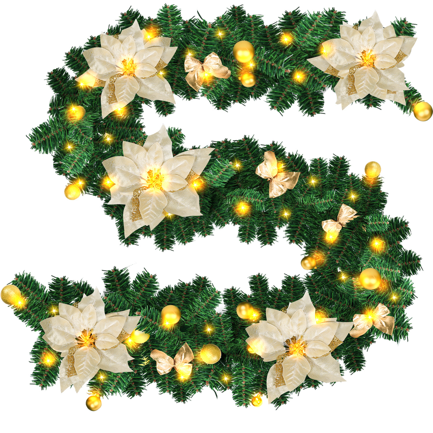 Tolletour Led-weihnachtsgirlande 2,7 M Mit 50 Leds Und Goldfarbenem Schmuck