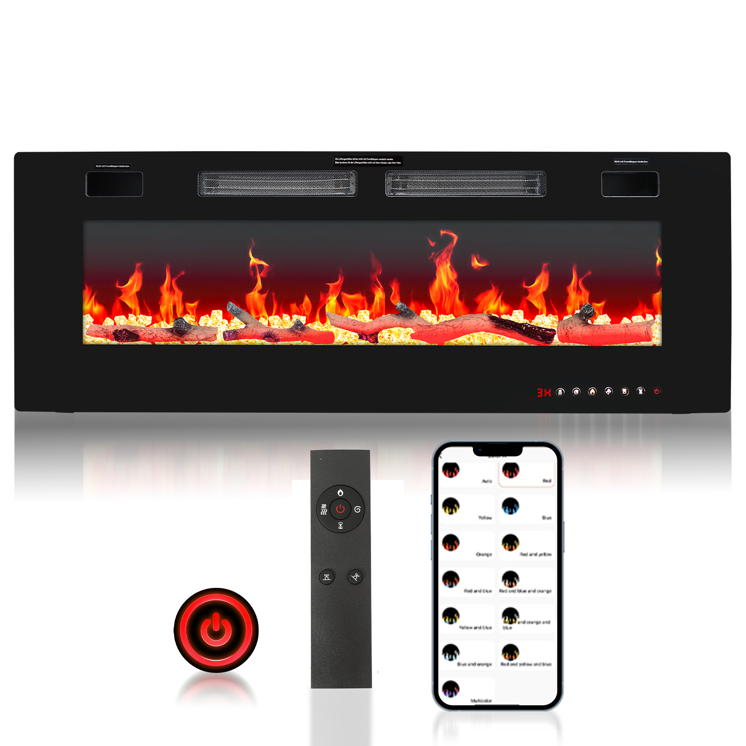 Tolletour Elektrokamin 750/1500 W Mit 12 Flammenfarben Und 5 Helligkeitsstufen