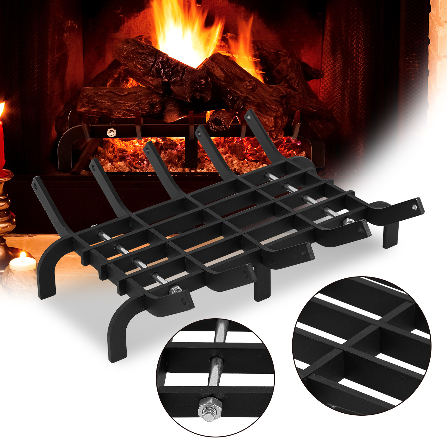Tolletour Kaminrost In V-form Aus Stahl, 41 X 32,5 X 12 Cm, Schwarz, 50 Kg Belastbar