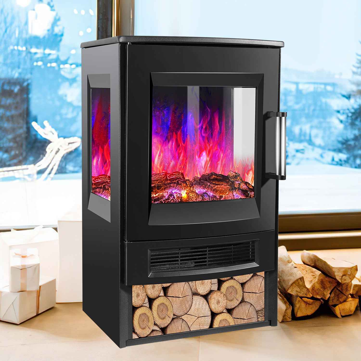 Tolletour Elektrokamin 900/1800 W Mit 8 Flammenfarben Und 5 Helligkeitsstufen