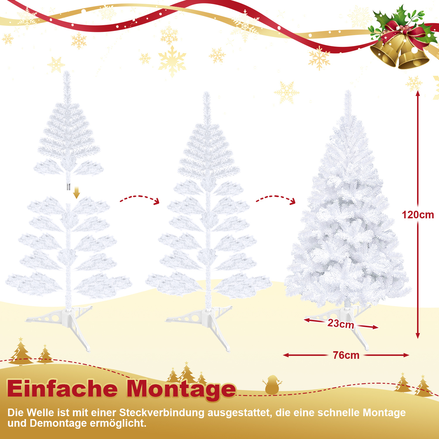 Tolletour Künstlicher Weihnachtsbaum Tannenbaum, Pvc Nadeln Metallständer & Klappsystem Christbaum Weiß 120cm