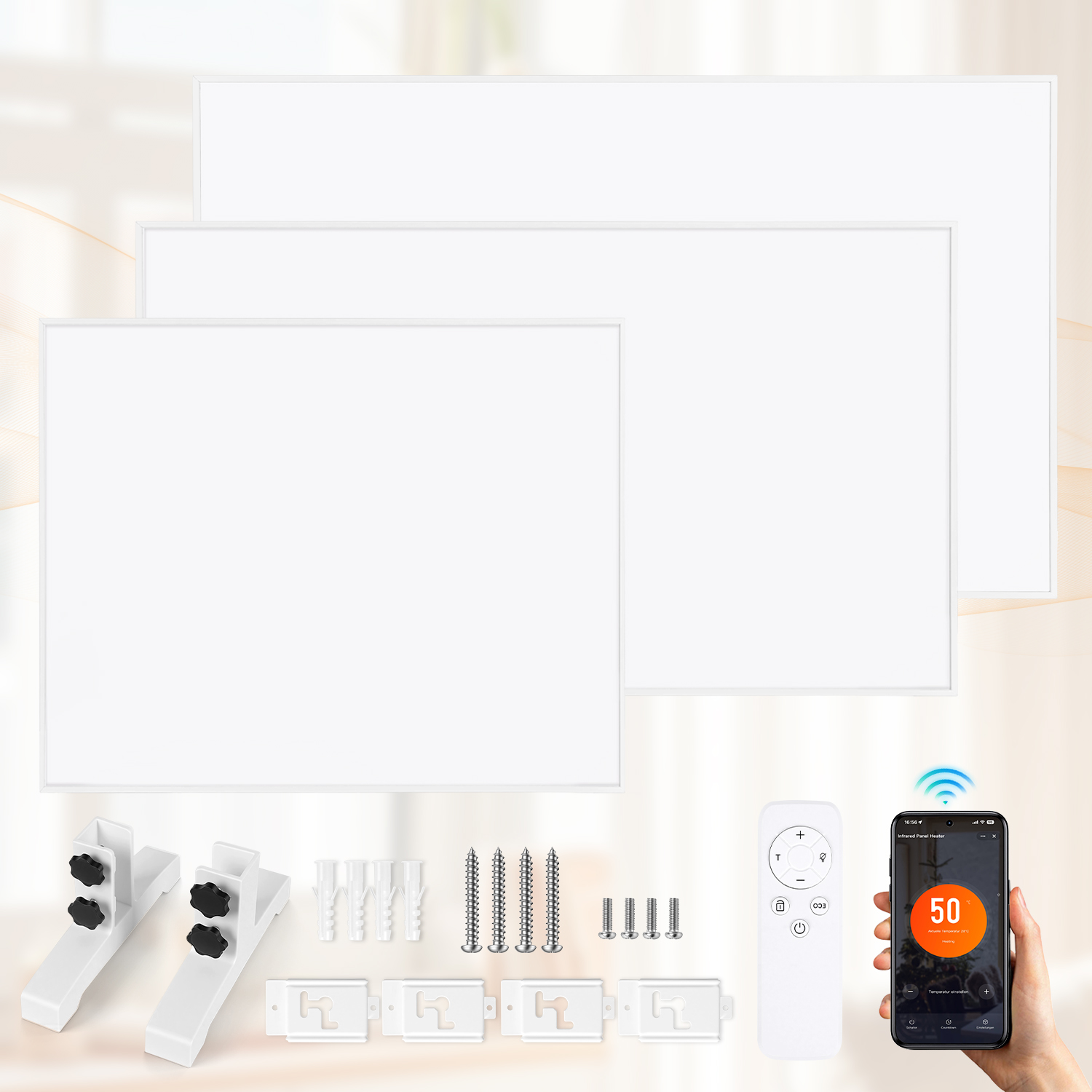 Tolletour Infrarotheizung 300 W Mit Wlan, Thermostat, Wandmontage Und Standfüßen