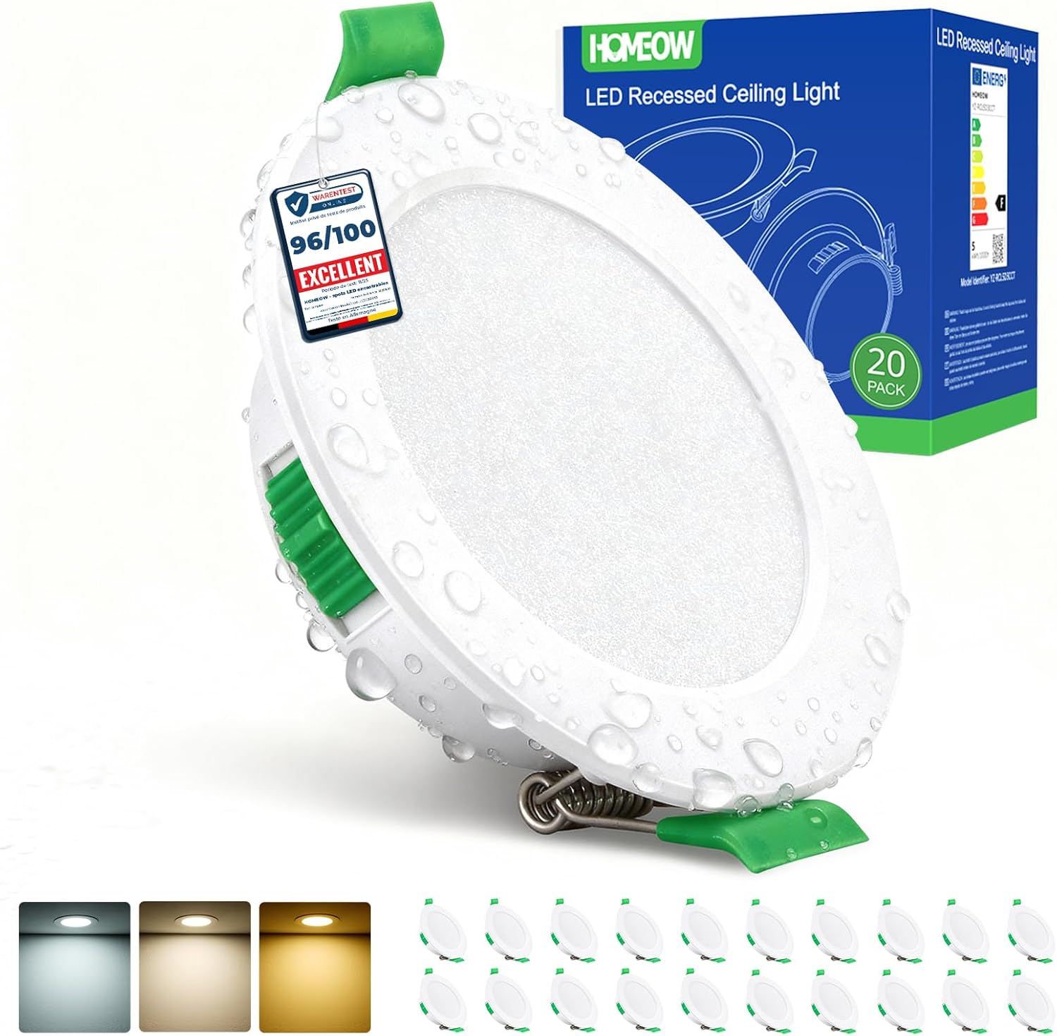 20er-pack Extraflache Led-einbaustrahler, 5 W, Einbaumaße 68–80 Mm, Warmweiß (2700 K), Neutralweiß (4000 K), Kaltweiß (6000 K), Schutzart Ip44, Geeignet Für Bad Und Küche