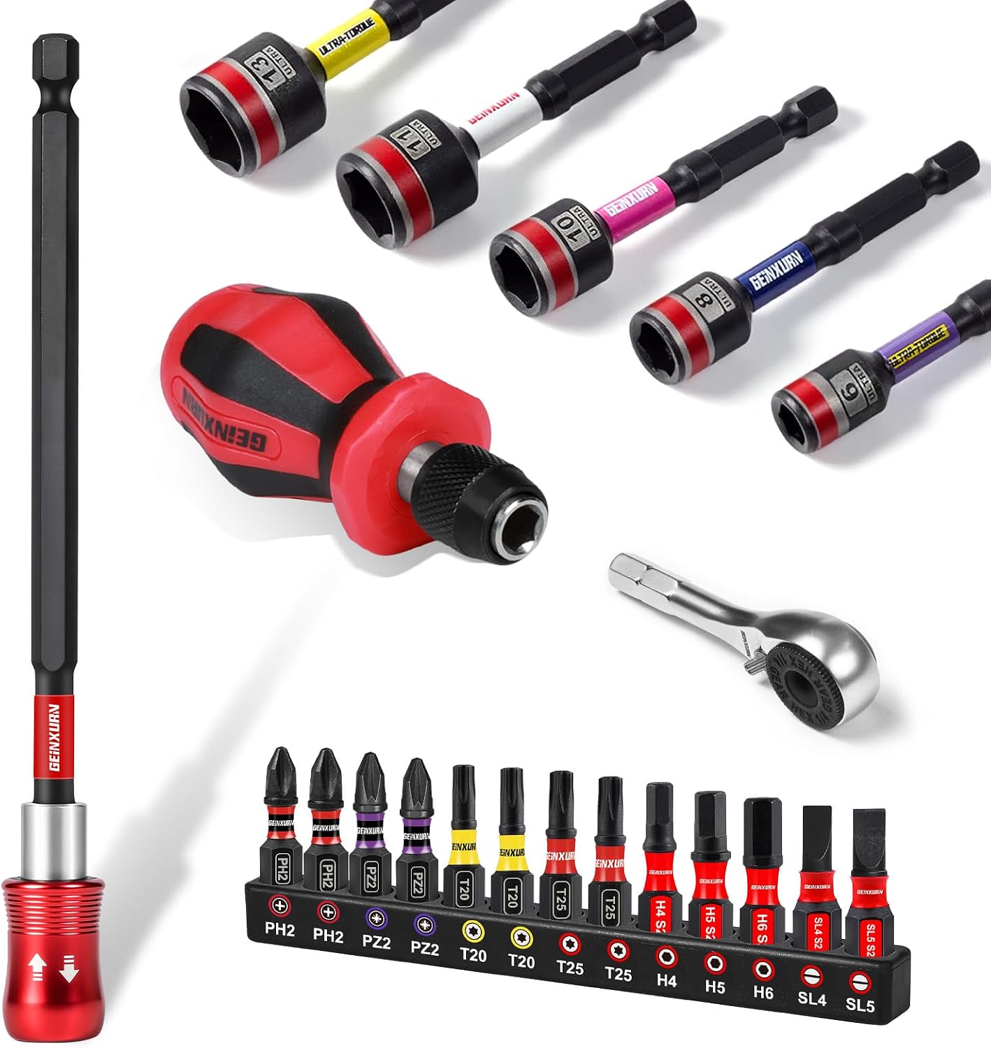 Set Mit 21 Mini-schraubendrehergriffen, 100-mm-magnetbithalter, 13-teiligem Bit-set (ph/pz/torx/sechskant), Steckschlüssel Und Mini-ratschenschlüssel Für Reparaturen