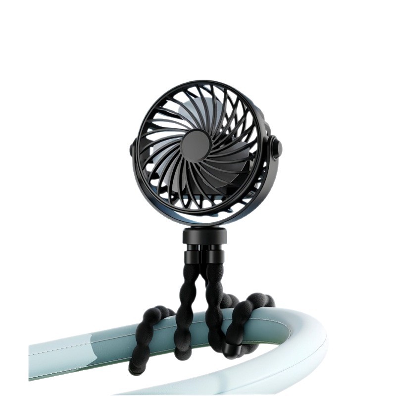 Schwarzer Kinderwagenventilator, 8000 Mah, 27 Stunden Laufzeit, 4 Geschwindigkeitsstufen, 360°-rundumsicht