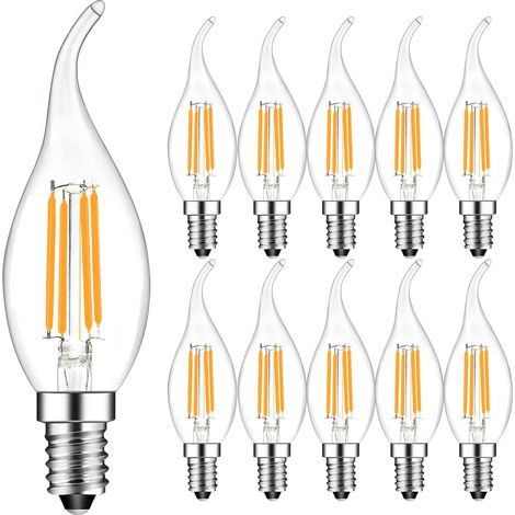 10er-pack 4w E14 Led-glühlampe, Flammenkerze, 2700k Warmweiß, 360° Abstrahlwinkel, Nicht Dimmbar [energieklasse F]