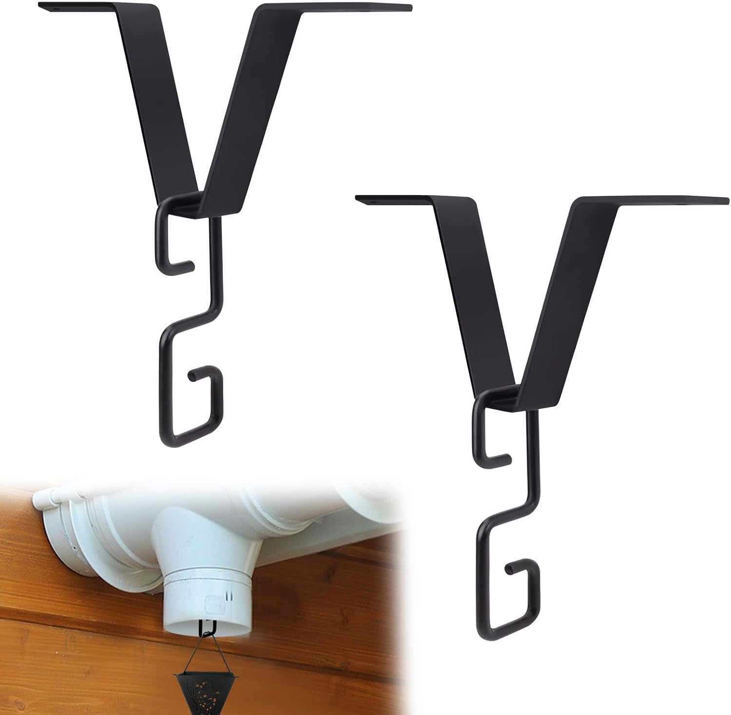 Set Mit 2 V-förmigen Regenketten Für Dachrinnen Mit Adapterclip, Regenketten Für Den Außenbereich Zum Aufhängen An Fallrohren, Blumentöpfen Und Auffangbehältern, Schwarz