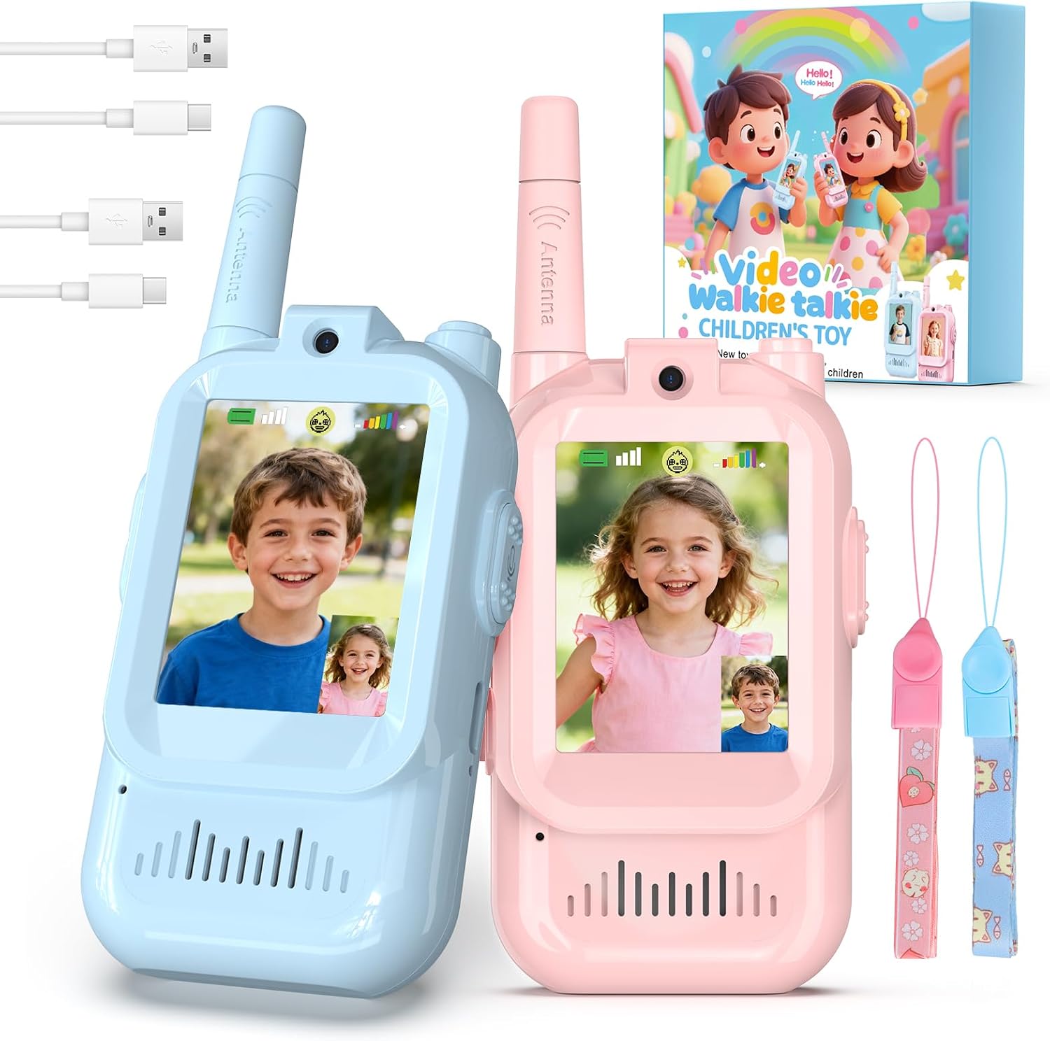 Wiederaufladbare Kinder-video-walkie-talkies, 2er-pack Walkie-talkies Mit Hd-video Und Kamera, Outdoor-spielzeug-walkie-talkies Für Kinder Von 3-12 Jahren (blau Und Rosa)
