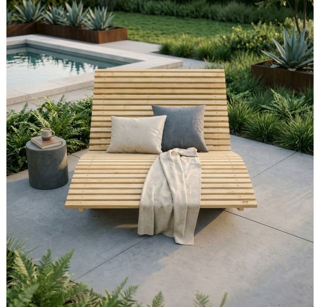 Home Deluxe - Wellenholzliege wolga - 120 cm Holzliege, Gartenliege, Sonnenliege