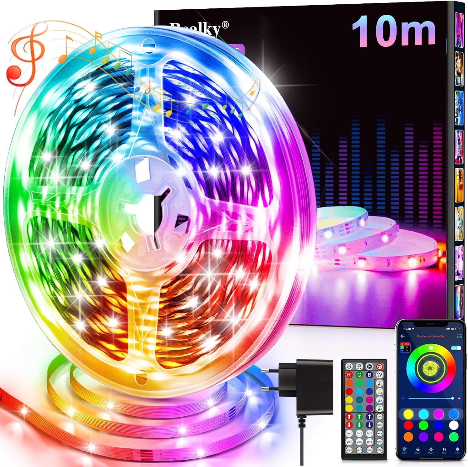 10 M Flexibler Rgb-led-streifen Für Die Schlafzimmerdekoration, Bluetooth-app-steuerung, Synchronisierung Mit Musik, Led-beleuchtung Für Gaming-zimmer, Decken, Hochzeiten, Partys, Küchen, Fernseher Un