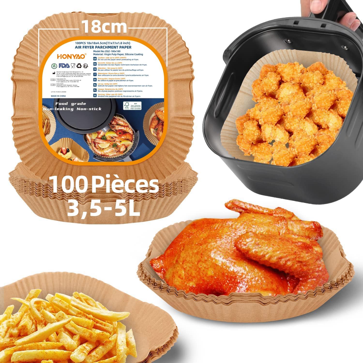 Quadratisches 18x18 Cm Backpapier Für Heißluftfritteusen, Pergamentpapier Für Heißluftfritteusen, Zubehör Für Backformen, Kompatibel Mit Philips 4,2 L/moulinex 5 L/ninja 4,7 L Und Anderen Heißluftfrit
