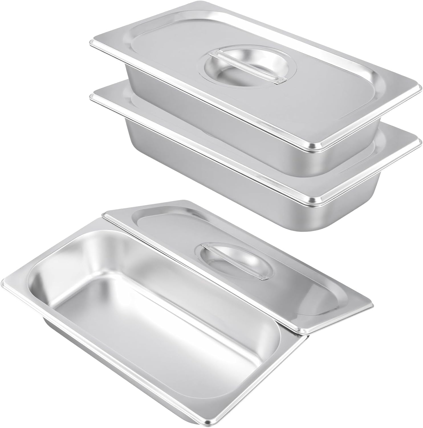 3er-set Gastronormschalen Aus Edelstahl Mit Deckel – Lebensmittelechte Edelstahlschale, 32,5 X 17,5 X 6,5 Cm – Rechteckige Schale Zum Panieren, Marinieren Und Servieren – Gastronorm 1/3