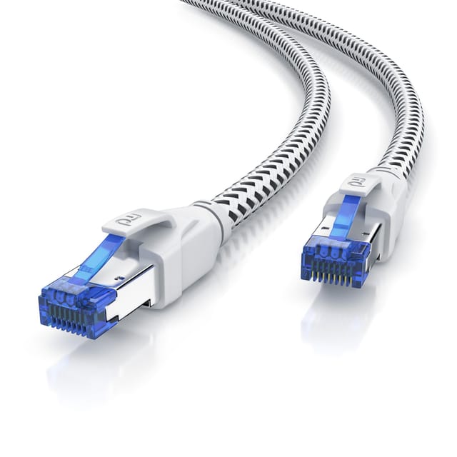 Primewire Patchkabel CAT 8 mit Baumwollummantelung - Gigabit Ethernet LAN Kabel - 40 Gbit/s - S/FTP PIMF Schirmung - Netzwerkkabel - 15m
