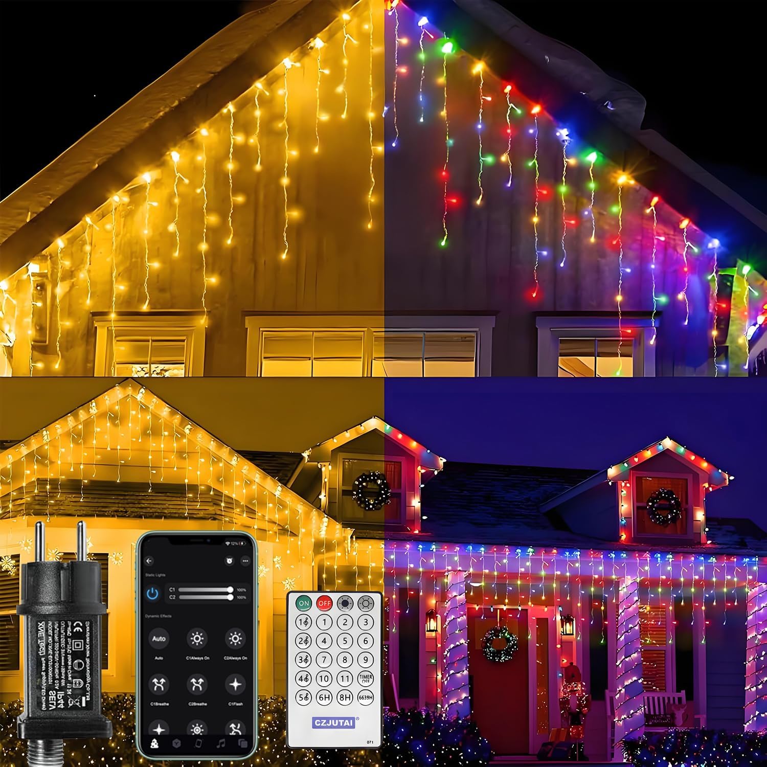 15 M Lange Lichterkette Mit 600 Leds, Farbwechselfunktion, App-steuerung, Musiksynchronisation, Wasserdicht, Für Dachrinnen, Gärten Und Weihnachtsdekoration, Warmweiß Und Farbwechselnd