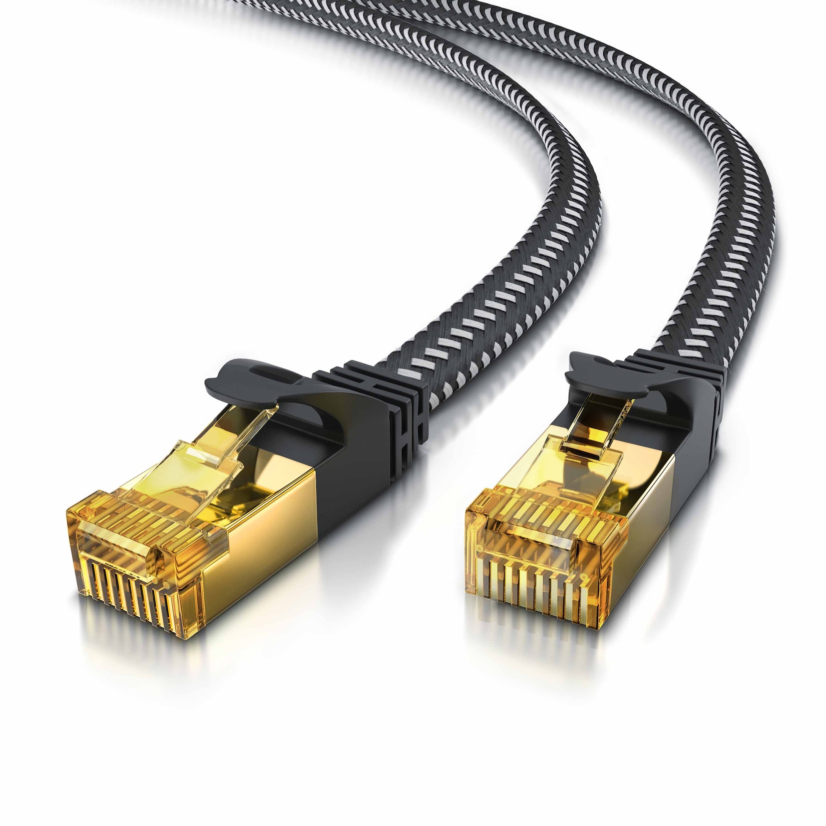 Primewire Flachbandpatchkabel CAT 7 mit Baumwollummantelung - Gigabit Ethernet LAN Kabel - 10 Gbit/s - U/FTP PIMF Schirmung - Netzwerkkabel - 30m