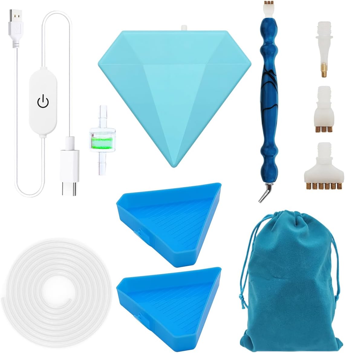 Elektrisches Diamantmalerei-stiftset Mit Aufbewahrungsschale, Kein Wachs Erforderlich, Diy 5d Diamantkunst-zubehör, Schmuck, Perlen, Strasssteine (blau)