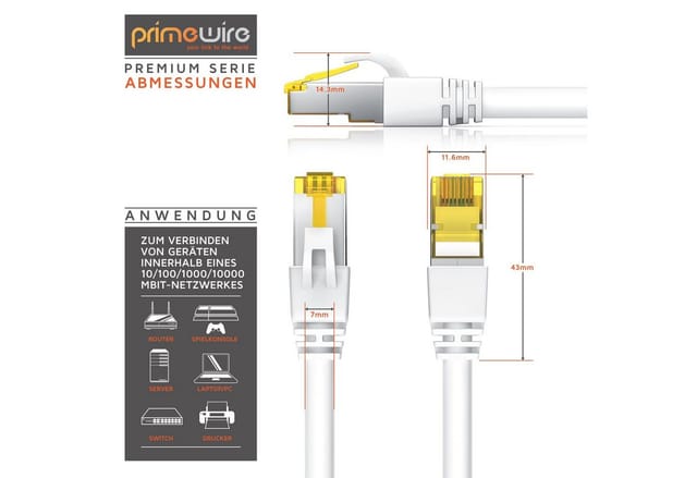 Primewire - LAN-Kabel CAT.7, RJ-45 (Ethernet), Gigabit Ethernet s/ftp Netzwerkkabel, 10000 Mbit/s, Patchkabel - 1m