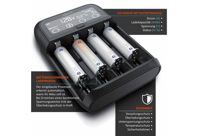 Aplic - Universal Akku Ladegerät mit lcd Display für Li-ion, Ni-MH, Ni-Cd, LiFePo4 Akkus