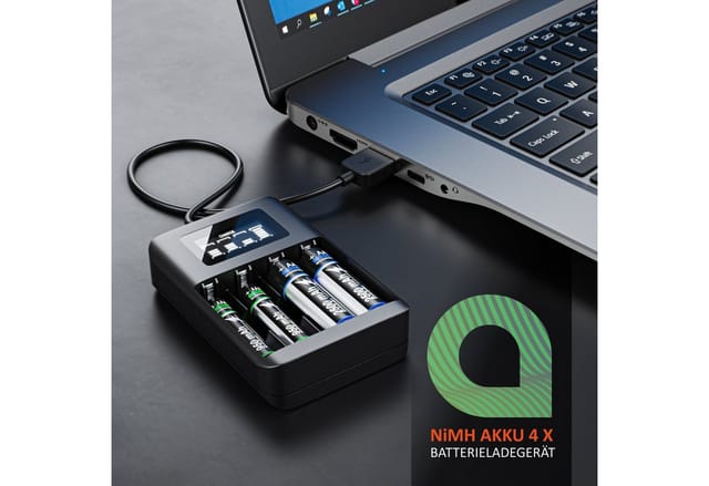 Aplic - Batterie-Ladegerät 1800 mA, 4-Schacht usb Ni-MH Akku-Lader, Individuelle Ladeschachtüberwachung