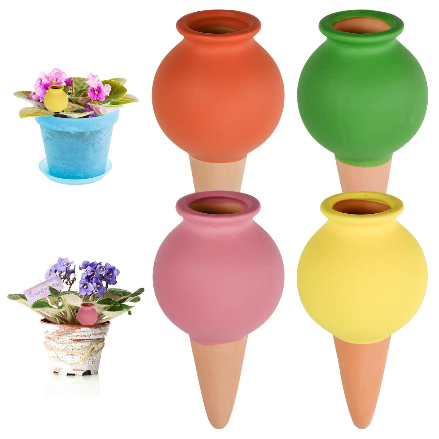 4-teiliges Tropfbewässerungsset Aus Terrakotta, 105-ml-ton-bewässerungskegel, Automatisches Bewässerungssystem Mit Wasserreservoir, Pflanzenbewässerung Für Urlaub, Topfpflanzen, Blumen, Haus Und Balko