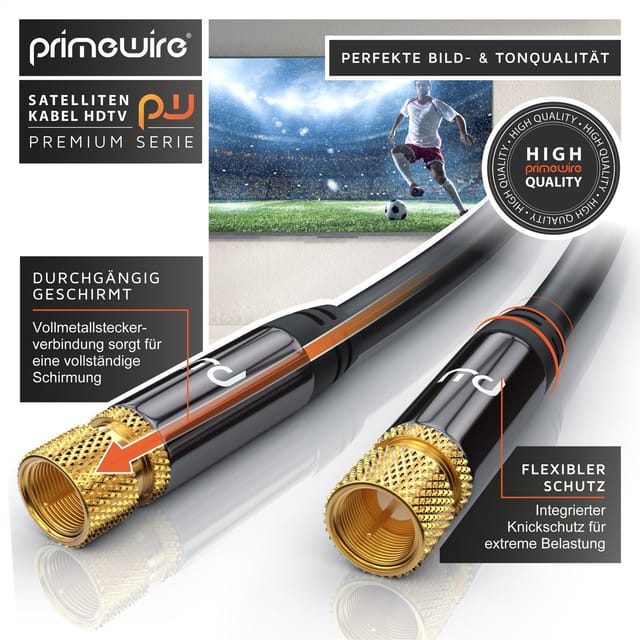 Primewire SAT-Kabel, Koax, F-Stecker, Premium HDTV SAT Koaxialkabel, 4fach Schirmung, 135dB, 75 Ohm - 20 m