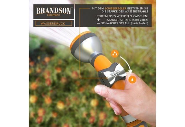 Brandson - Gartenbrause 7 Sprühprofile - Garten Handbrause für Gartenschlauch - Pistolengriff mit Halteclip - 1-8 bar Wasserdruck - regelbar