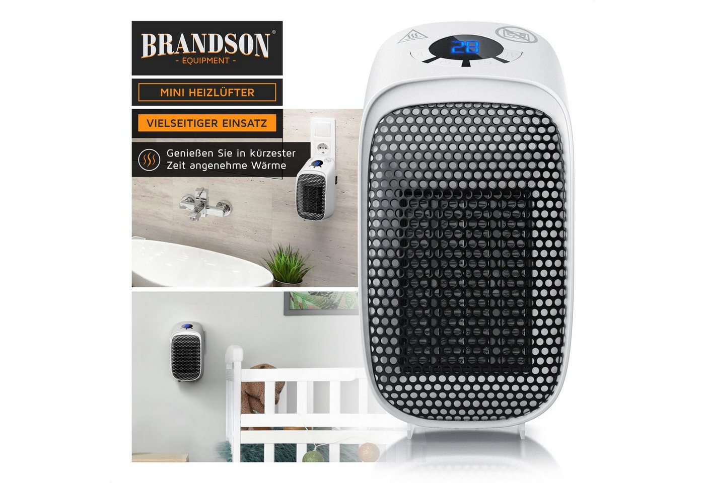 Steckdosen Heizlüfter 400W, Mini Keramik Heizung, Digitalanzeige, energiesparend, Thermostat, Überhitzungsschutz, Automatische Abschaltung - Brandson Bild 2