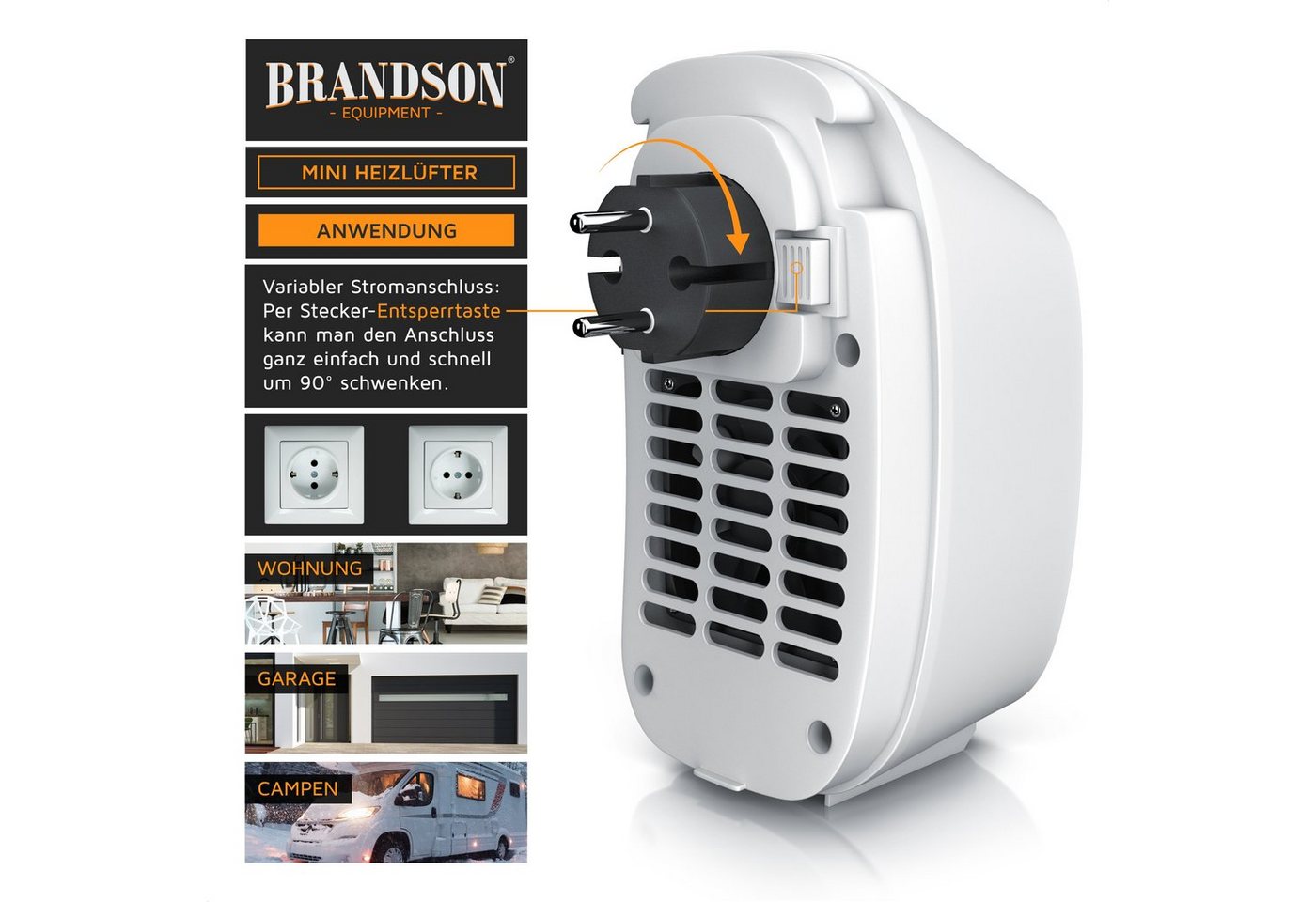Steckdosen Heizlüfter 400W, Mini Keramik Heizung, Digitalanzeige, energiesparend, Thermostat, Überhitzungsschutz, Automatische Abschaltung - Brandson Bild 3