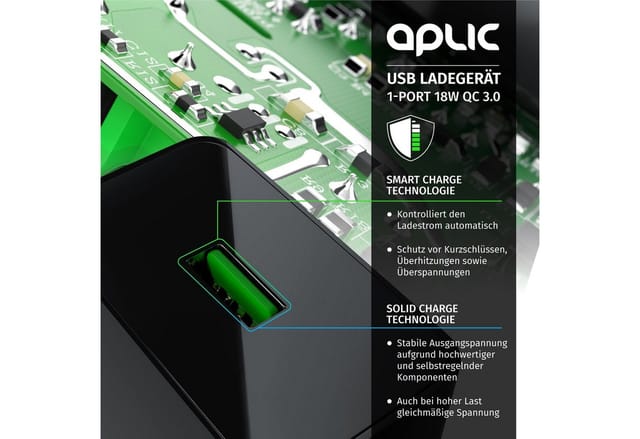 Aplic - Usb-ladegerät 3000 Ma, Quick Charge 3.0 Usb-ladegerät 1x Usb A Qc 3.0 Port / Max. 3a Über Qc