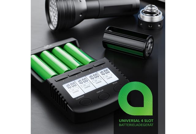 Batterie-Ladegerät 1000 mA, für Akku, mit USB-Ladeport für Li-ion / 18650 / Ni-MH / Ni-CD Akkus - Aplic