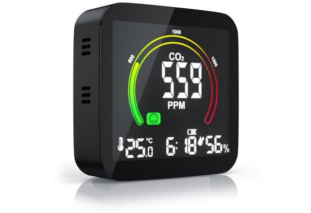 CO2 Melder Messgerät Luftqualitätsprüfer, Kohlenstoffdioxid Sensor Messung ppm, Co2 Anzeige, Raumluft Lüftungsampfehlung Alarm, Wecker - Brandson
