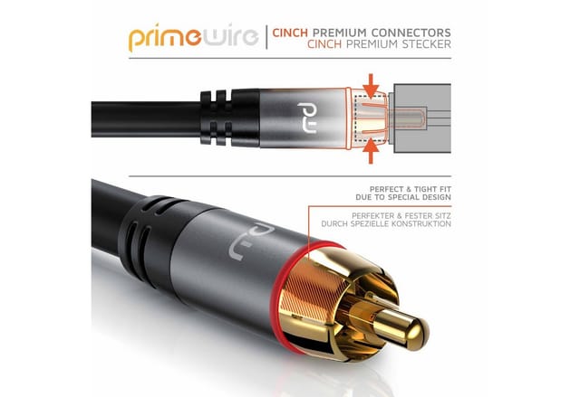 Primewire - Stereo Cinch Audio-Kabel, rca, mehrfach geschirmtes HiFi Audiokabel, 2X Cinch zu 2X Cinch - 10m