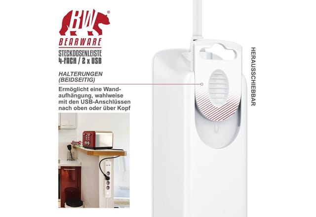 Steckdosenleiste Mehrfachsteckdose Steckerleiste 3680W, 4-fach - Bearware