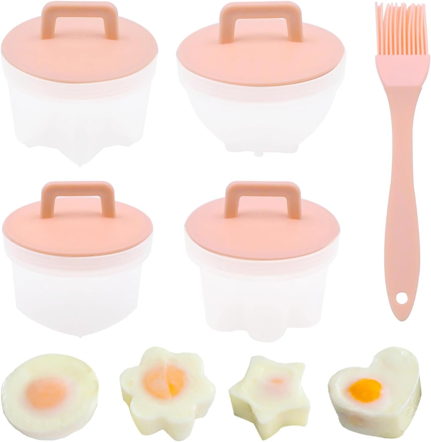 4er-set Eierformen – Mit Deckel Und Ölpinsel – Antihaftbeschichtet – Omelettform – Rosa