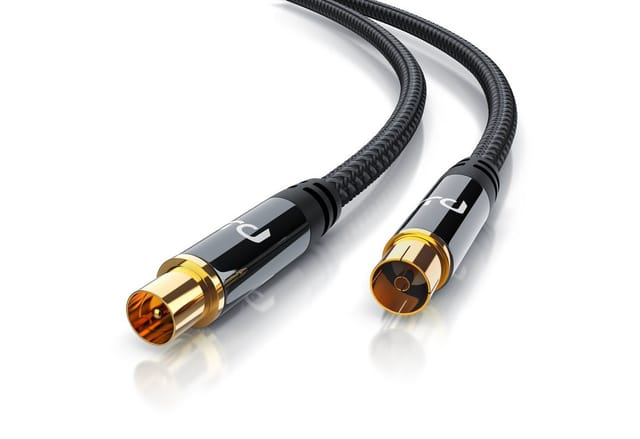 Primewire - hdtv Antennenkabel mit Braiding - 2-fach Schirmung - Stoffummantelung - 75 Ohm / 135 dB - 0,5 m