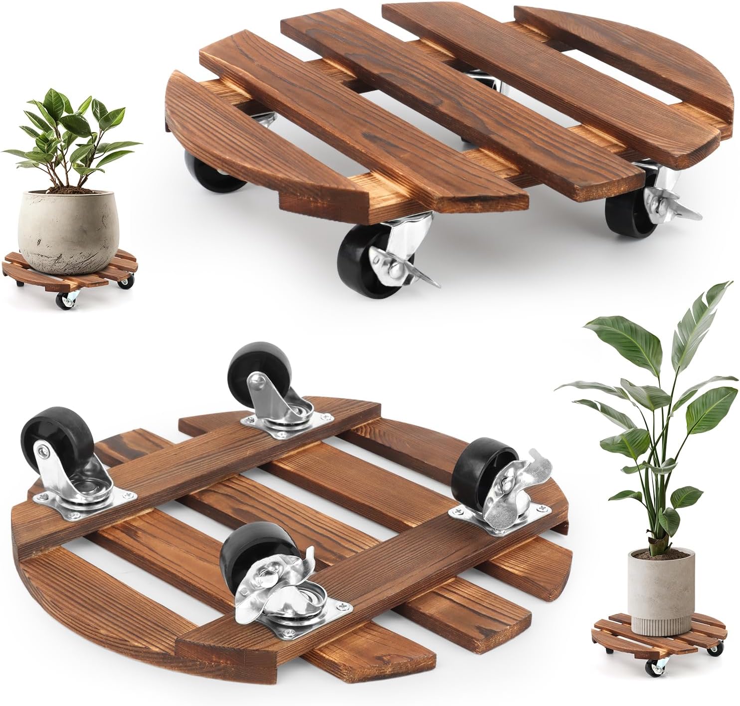 2-teiliger Pflanzenwagen, 30 Cm Runder, Rollbarer Pflanzenuntersetzer, Wetterfester Pflanzenwagen, Blumentopfuntersetzer Mit Rollen, Rollbarer Untersetzer Für