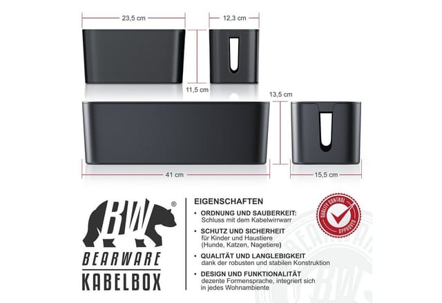 Bearware - Kabelbox Kabelbox mit Gummifüßen - Kabelmanagement / dezente Optik / Ladebox